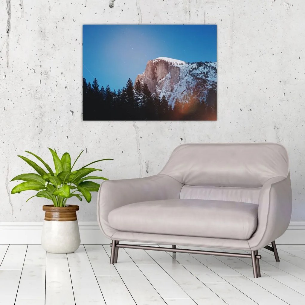 Tablou pe sticlă - Crestele munților noaptea (70x50 cm)