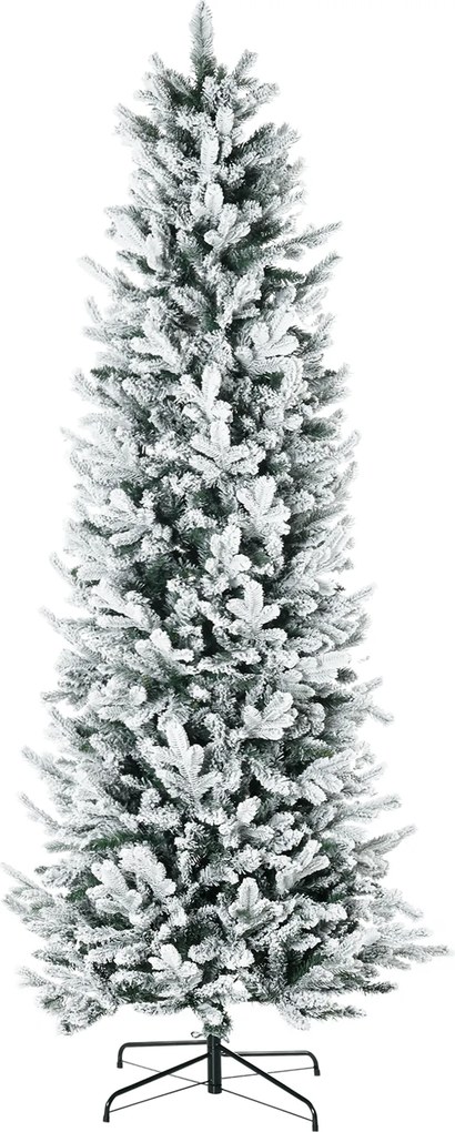 HOMCOM Pom de Craciun Artificial Inalt de 225cm,Decor de Sarbatori cu 988 Ramuri Inzapezite, Deschidere Automata, Baza de Otel, Verde