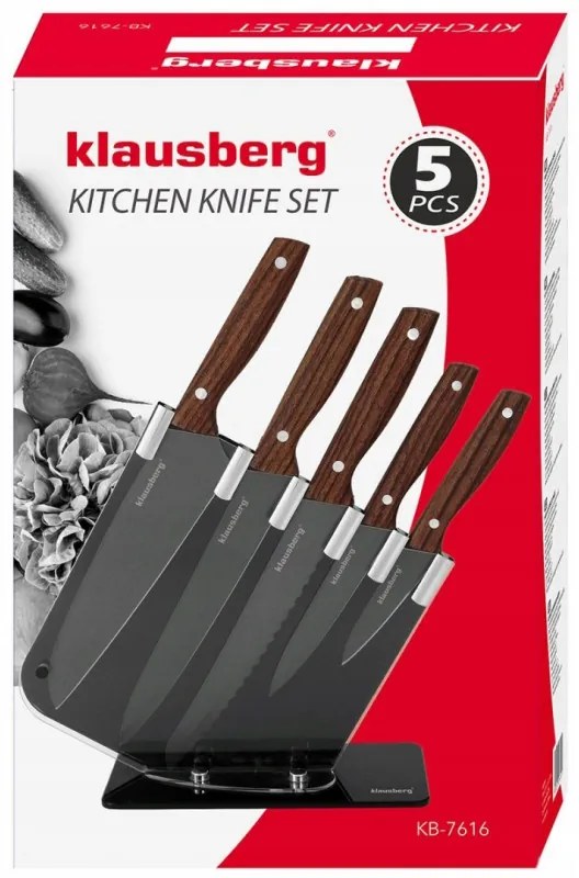 Set de cuțite cu suport Klausberg KB 7616, 6 piese, oțel inoxidabil, maro/gri