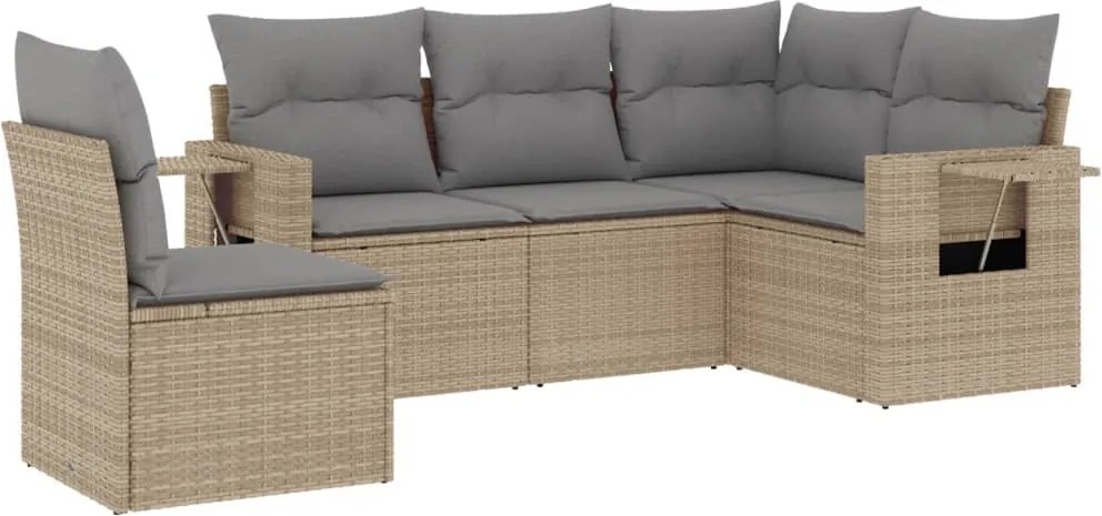 vidaXL Set canapele de grădină cu perne, 5 piese, bej, poliratan