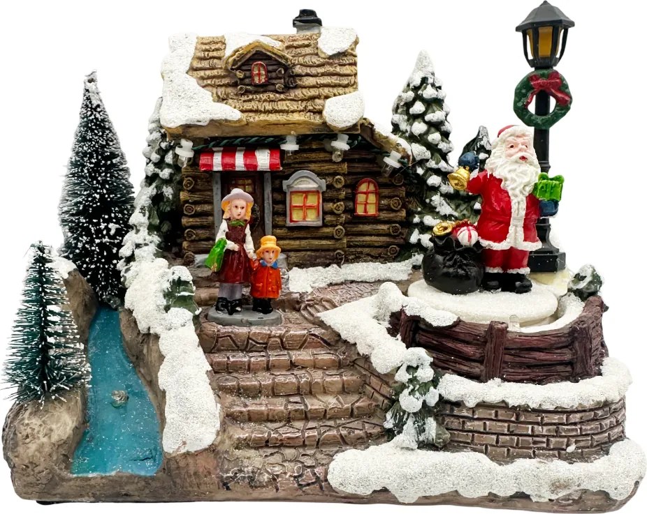 Scena de Craciun cu Mos Craciun animat si Colindatori JOY, Cu muzica si lumini