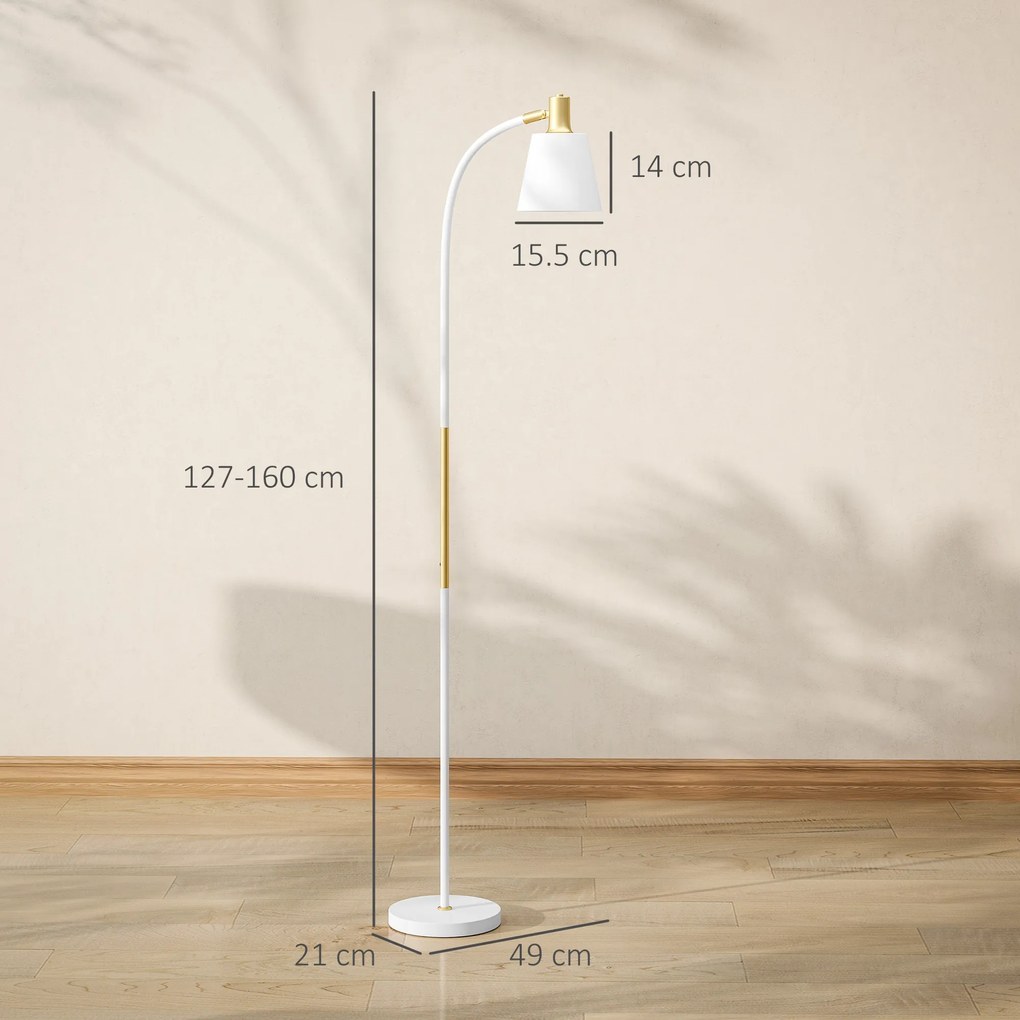 HOMCOM Lampadar de salon reglabil în înălțime 127-160 cm cu intrerupator, soclu E27, alb | Aosom Romania