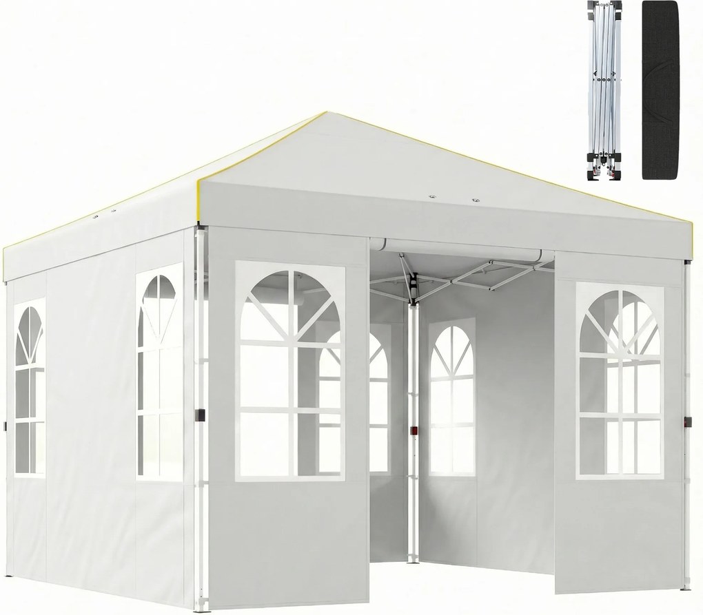 Outsunny Cort Pliabil 3x3 m Pop-up cu UPF50+ 4 Laterale Detașabile Înălțime Reglabilă și Husă de Transport Alb | Aosom Romania