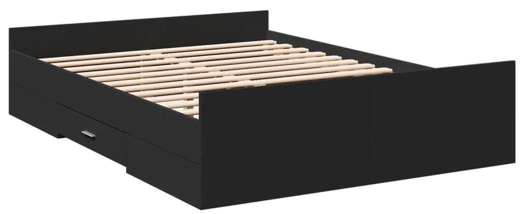 3280322 vidaXL Cadru de pat cu sertare, negru, 120x190 cm, lemn prelucrat
