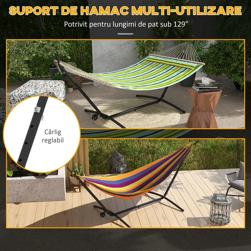 Outsunny Suport pentru hamac 9,5ft, Hamac portabil cu roti, Suport reglabil pentru plasa de hamac cu geanta de transport, pentru hamacuri stil plasa