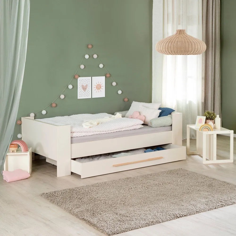 Pat pentru copii bej cu spațiu de depozitare fără somieră 90x200 cm Kids – Roba