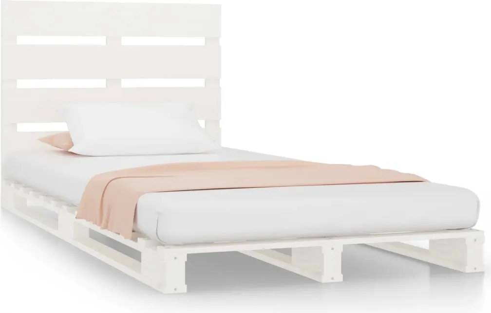 vidaXL Cadru de pat Single, alb, 90x190 cm, lemn masiv de pin