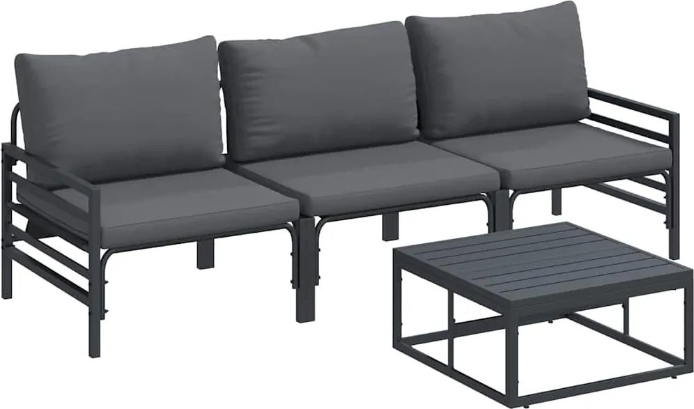 vidaXL Set de canapele pentru grădină cu pernă 4 pcs Negru Oțel