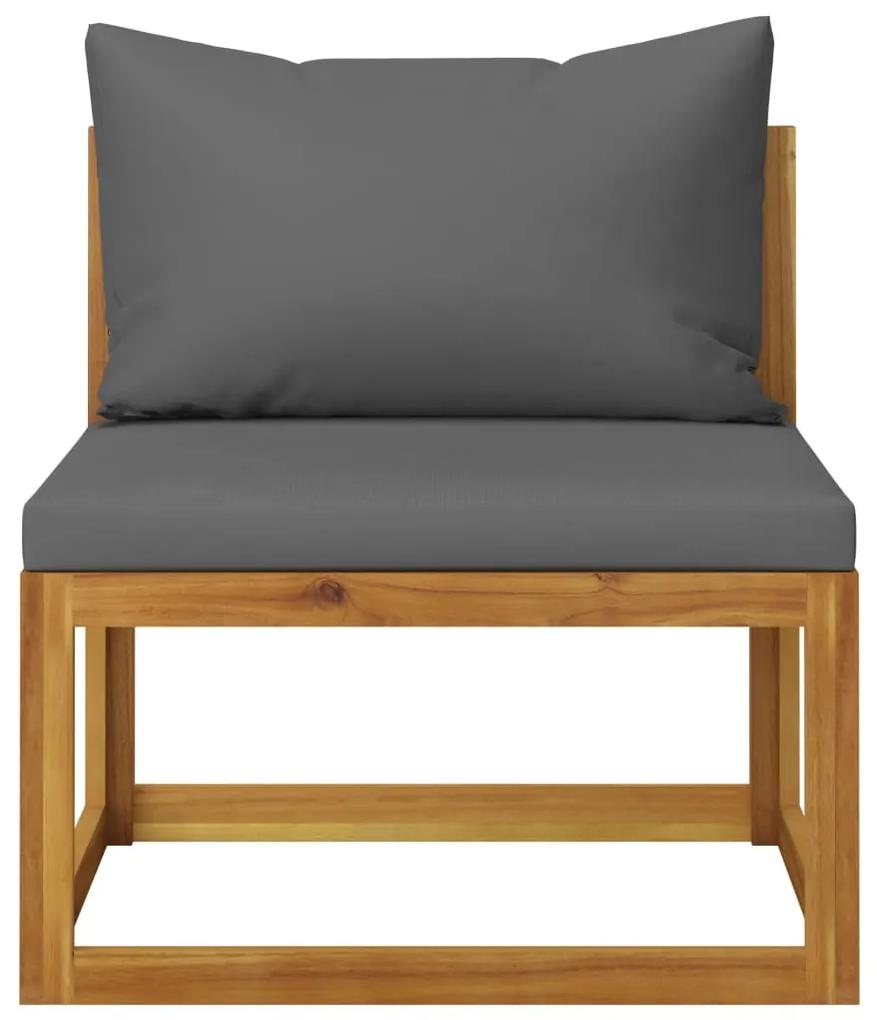 Set canapea 2 piese cu perne gri inchis, lemn masiv de acacia 1, Morke gra, Canapea de centru + canapea de colt