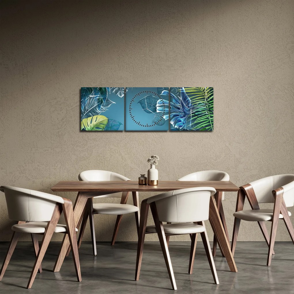 Tablou - Frunzele plantelor tropicale (cu ceas) (90x30 cm)