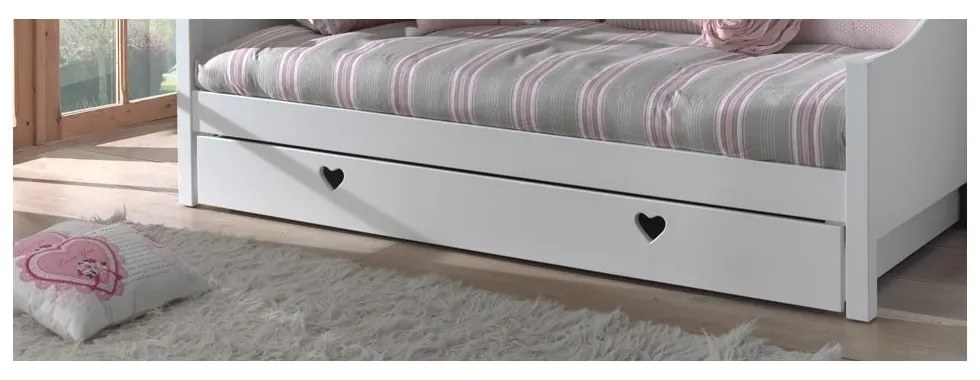 Pat pentru copii alb cu extensie suplimentară din lemn masiv de pin cu spațiu de depozitare 90x200 cm AMORI – Vipack