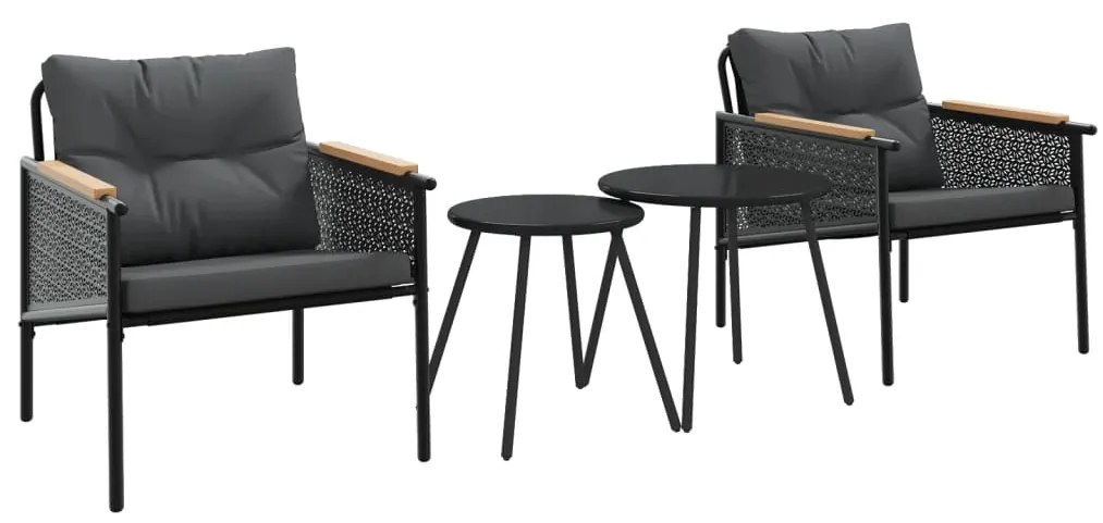 4009302 vidaXL Set mobilier de balcon, 4 piese, cu perne, negru, oțel