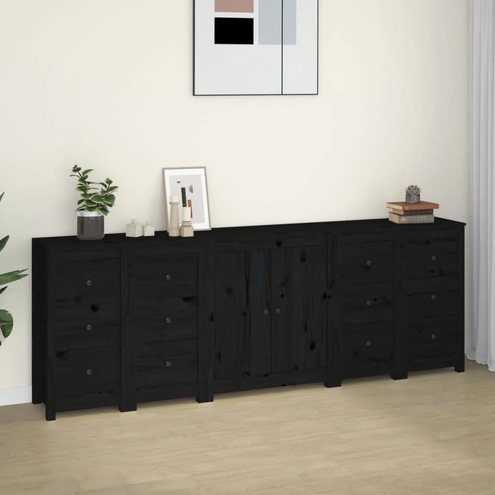 Servante, 5 piese, negru, lemn masiv de pin