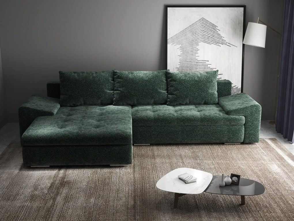 Colțar extensibil dumonde cu ladă de depozitare si sezut confortabil din spuma high-density, Leonardo Euphoria Verde 260x185 cm