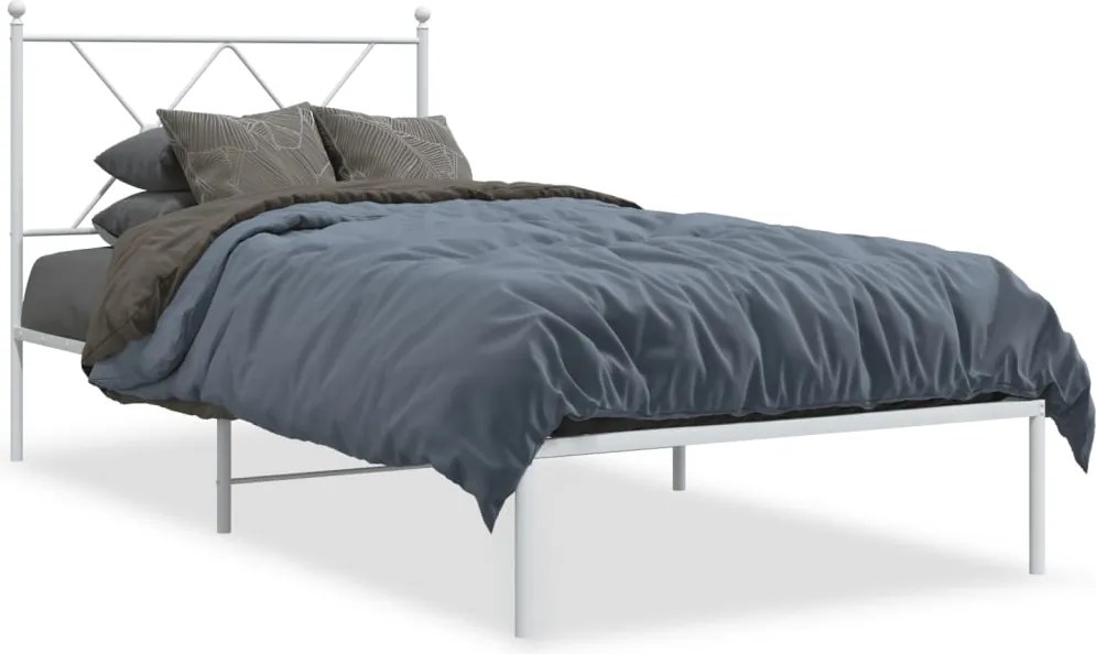vidaXL Cadru pat metalic cu tăblie, alb, 90x200 cm