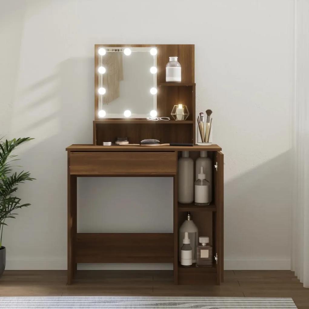 Masa de toaleta cu LED, stejar maro, 86,5x35x136 cm Stejar brun