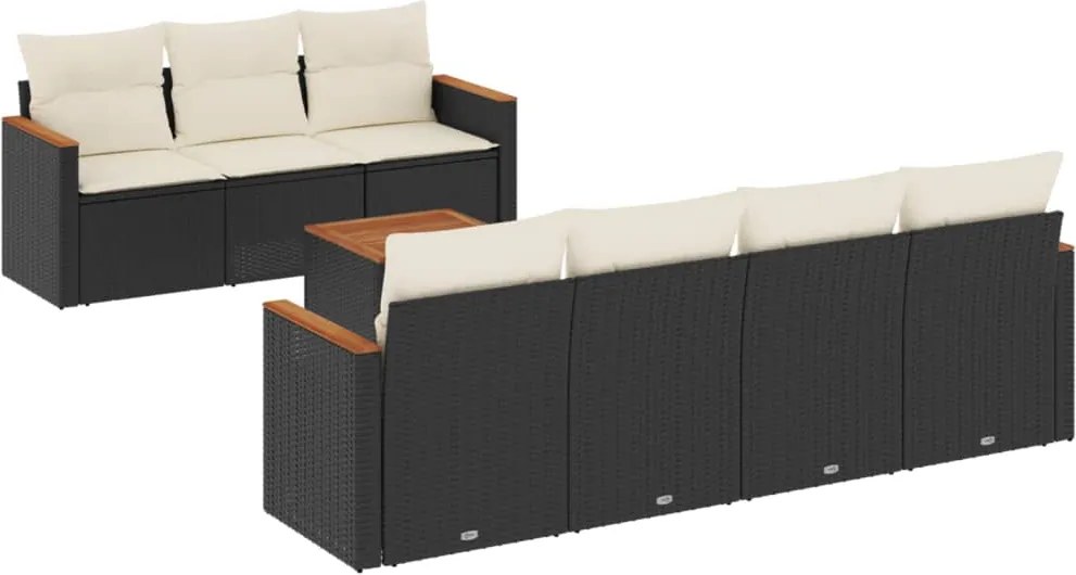 vidaXL Set mobilier de grădină cu perne, 8 piese, negru, poliratan