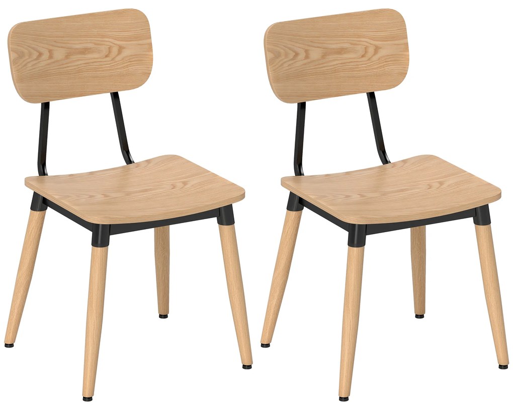 HOMCOM Lot de 2 scaune de dining moderne cu picioare din oțel și spătar curbat, aspect lemn natural | Aosom Romania