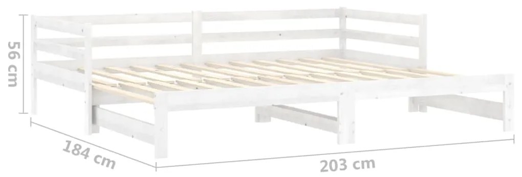 Pat extensibil de zi, 2x(90x200) cm, alb, lemn masiv de pin Alb