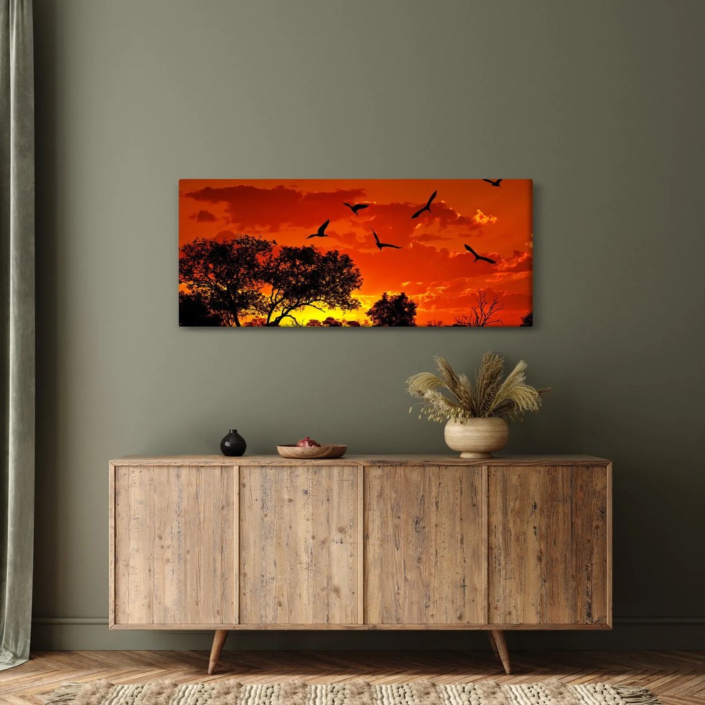 Tablou cu păsări în apus de soare (120x50 cm)