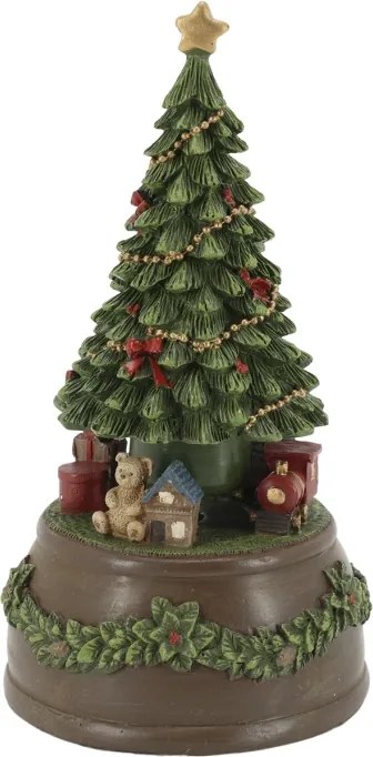 Decorațiune cutie muzicală, din acril, pictată manual, cu brad de Crăciun rotativ și melodie Jingle Bells, 10x19 cm, „Noël"