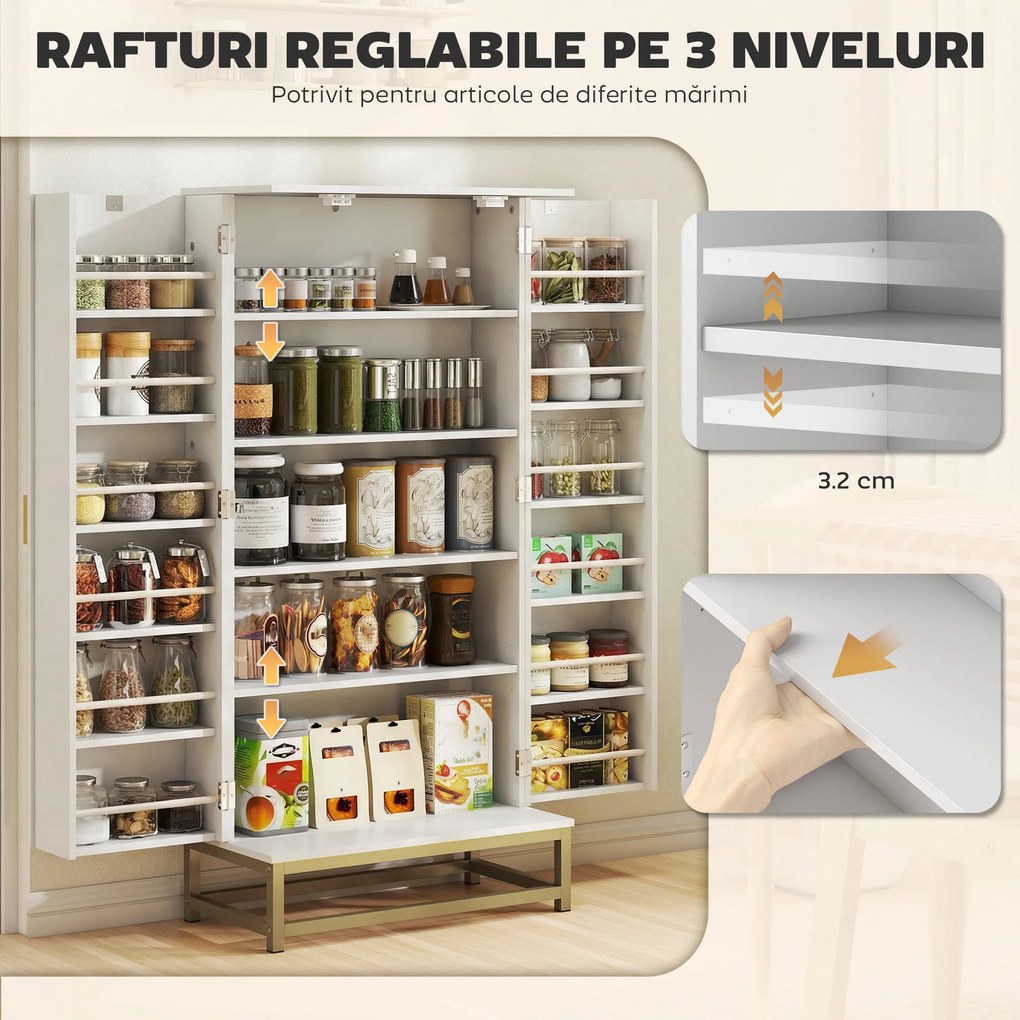 HOMCOM Bufet de Bucătărie 119,5 cm cu 12 Rafturi pe Ușă, Albă | Aosom Romania