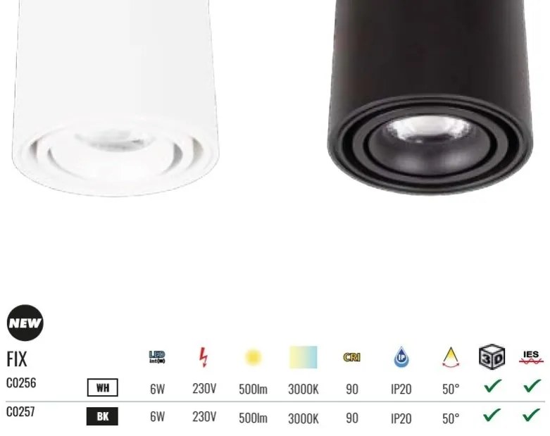 Spot LED aplicat Fix D-7cm negru