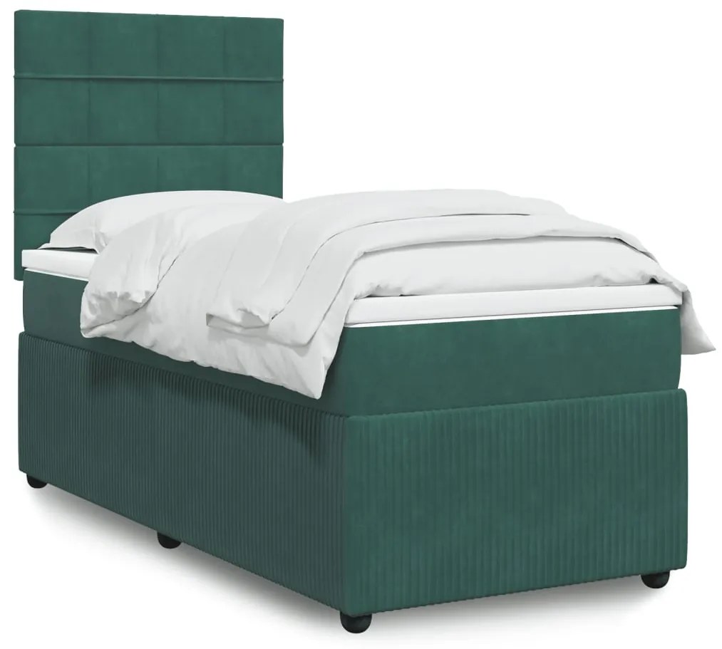 3292265 vidaXL Pat box spring cu saltea, verde închis, 100x200 cm, catifea