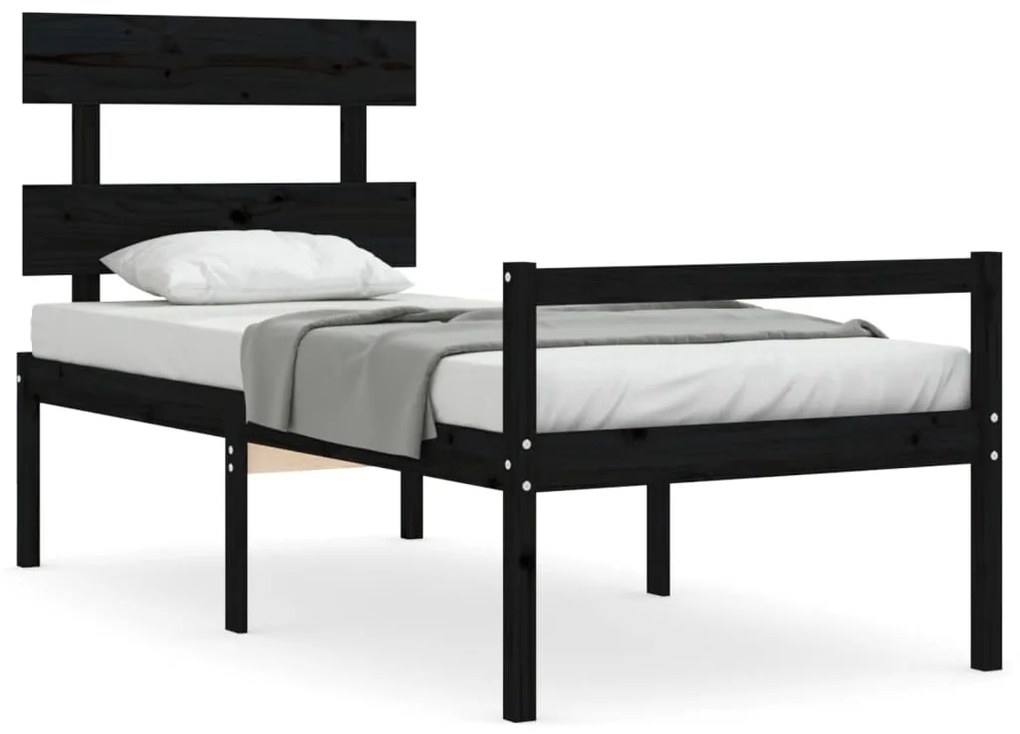 3195345 vidaXL Cadru de pat senior cu tăblie, 100x200 cm, negru, lemn masiv