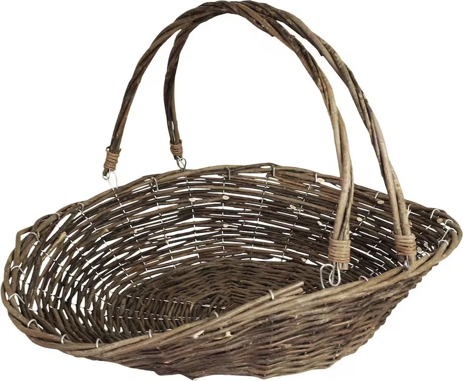 Coș de recoltă din răchită împletită cu fund rotund și mânere pliabile, W 55 x D 41,5 x H 12–37 cm, „Willow Harvest Basket Iris"