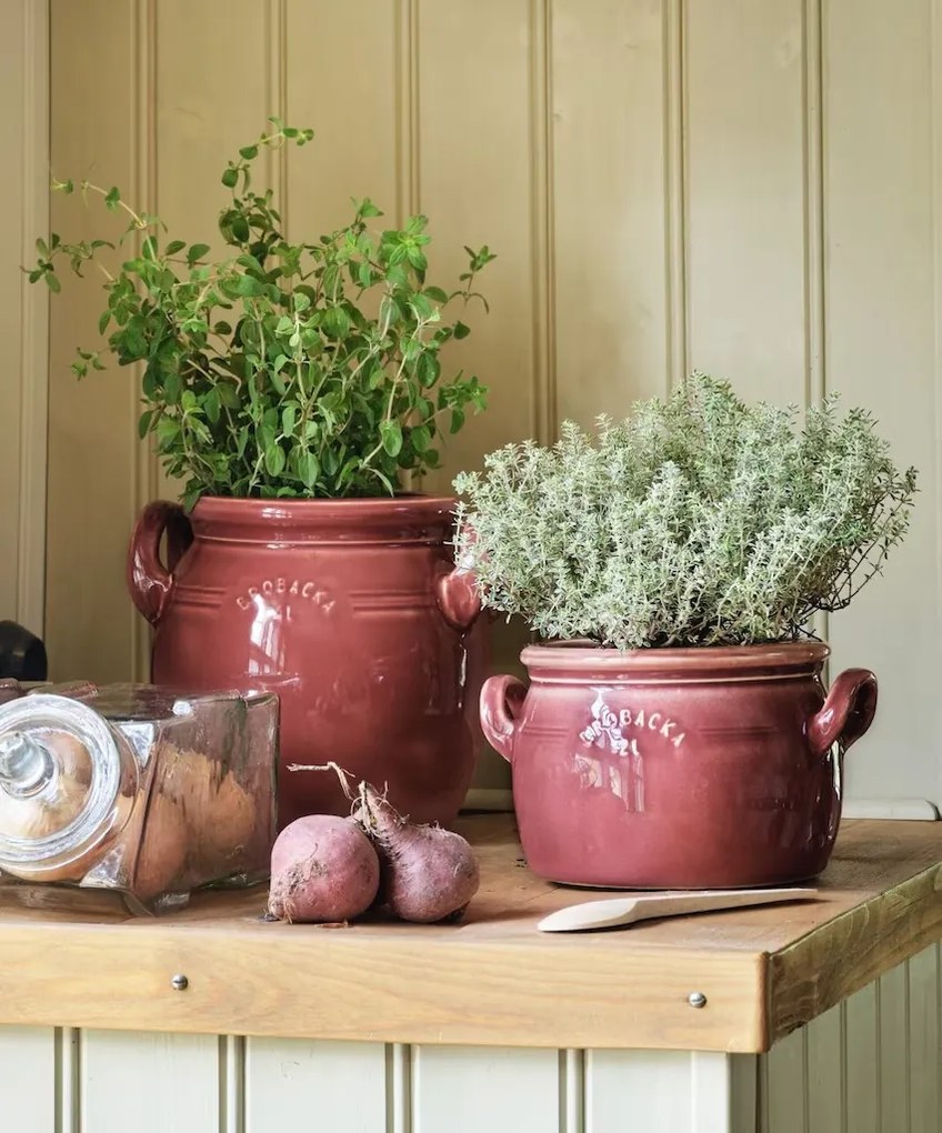 Ghiveci din ceramică glazurată manual 2L burgundy înalt, „Brobacka"