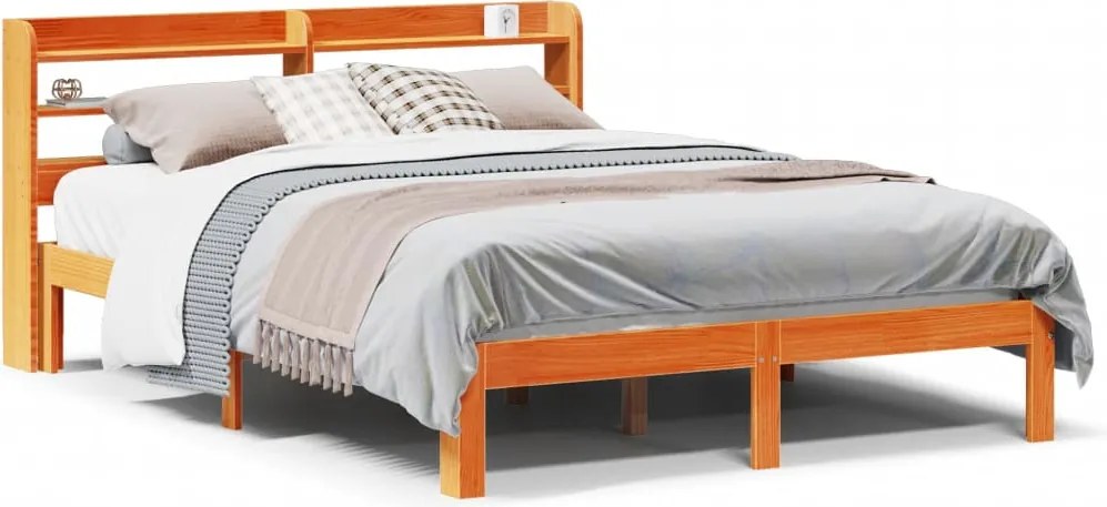 vidaXL Cadru pat fără saltea, maro ceruit, 135x190 cm, lemn masiv pin