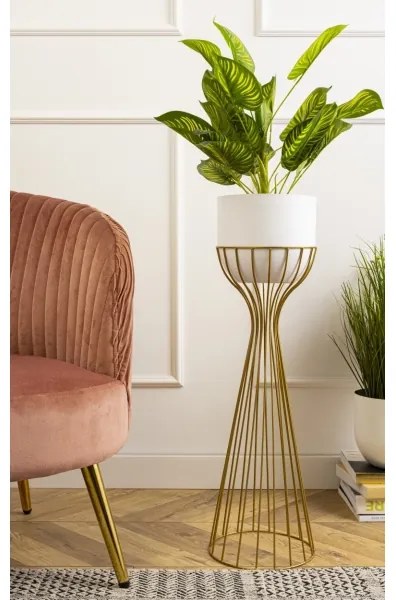 Ghiveci metalic de flori LOFT 68x20 cm auriu/alb