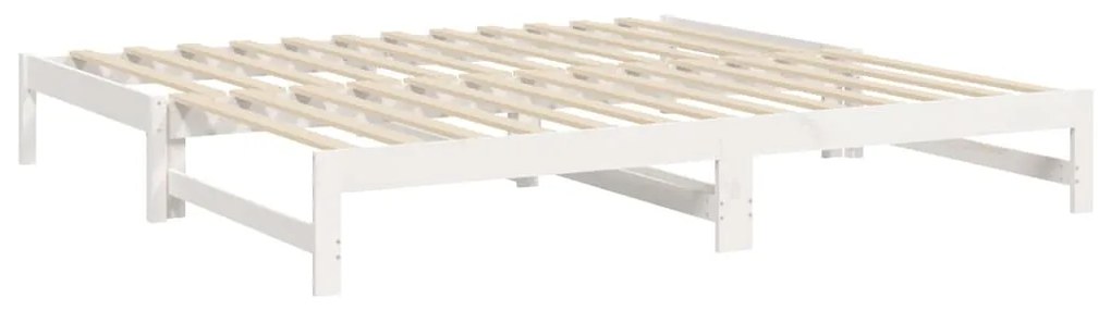 Pat de zi extensibil, alb, 2x(80x200) cm, lemn masiv de pin Alb, 205.5 x 158 x 30 cm
