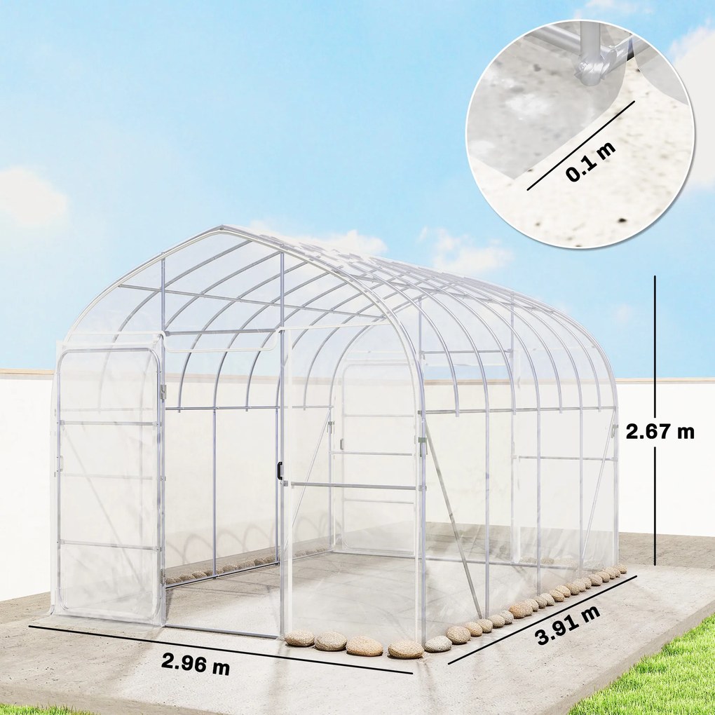 Outsunny Seră tunel cu învelitoare PO, 2 uși cu balamale, seră încălzită cu structură optimizată, transparentă | Aosom Romania