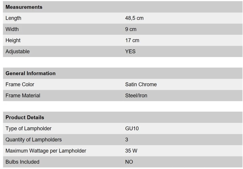 Aplica perete / tavan cu 3 spoturi directionabile Stage crom satin