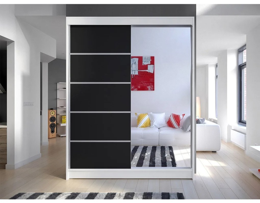 Dulap de haine Bianca III (Alb + Negru + oglindă) (iluminat LED RGB color). 1058779