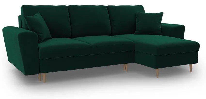 Colțar verde extensibil, cu spațiu de depozitare cu tapițerie din catifea Kyoto – Cosmopolitan Design