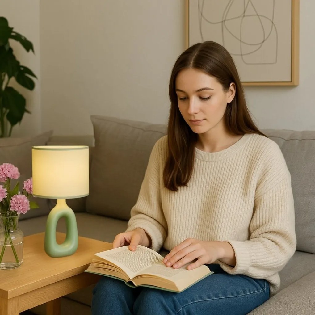 Lampa de masa ceramica si abajur verde Sylira