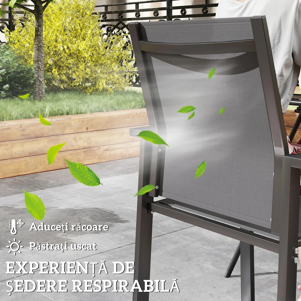 Outsunny Set de 2 Scaune de Grădină cu Cadru din Aluminiu, Plasă Respirabilă și Cotiere, 56x58x89 cm, Gri Închis | Aosom Romania