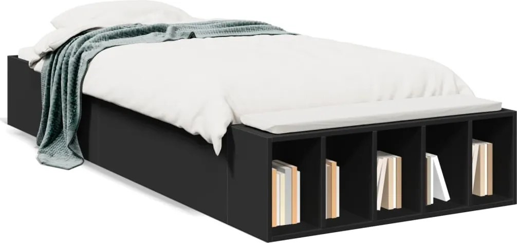 vidaXL Cadru de pat, negru, 90x190 cm, lemn prelucrat