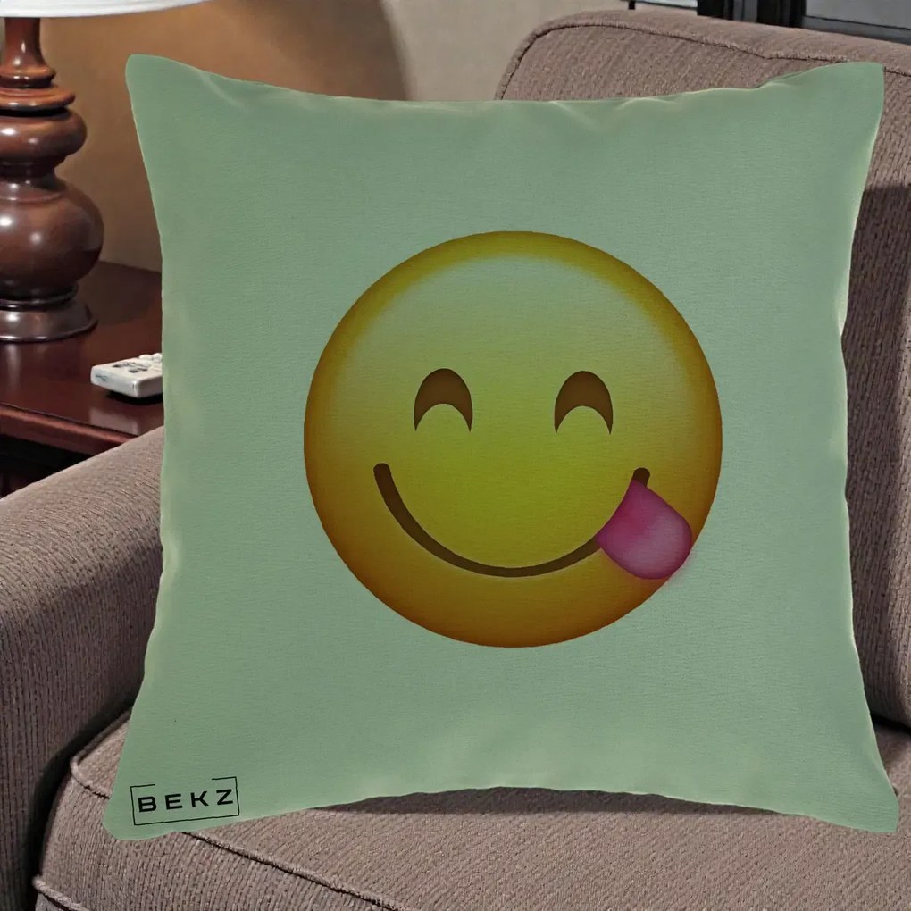 Perna Decorativa Emoji Limba Scoasa, 40x40 cm, Verde, Husa Detasabila, Perna Inclusa, BEKZ®