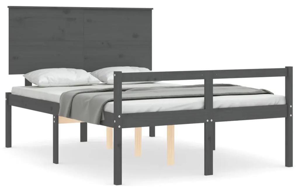 3195478 vidaXL Cadru de pat senior cu tăblie, 120x200 cm, gri, lemn masiv