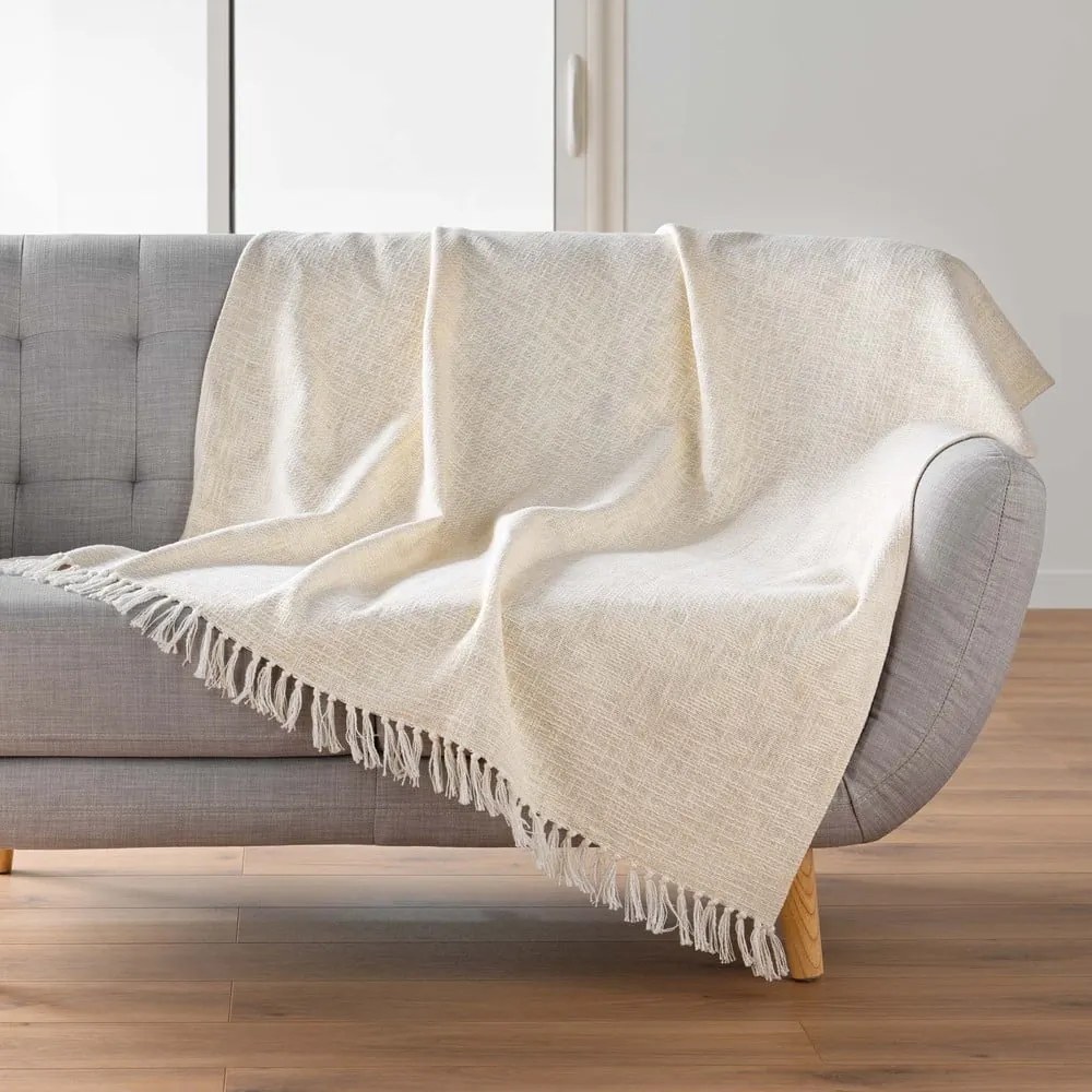 Pătură crem din amestec de bumbac 125x150 cm Ziggy – douceur d'intérieur