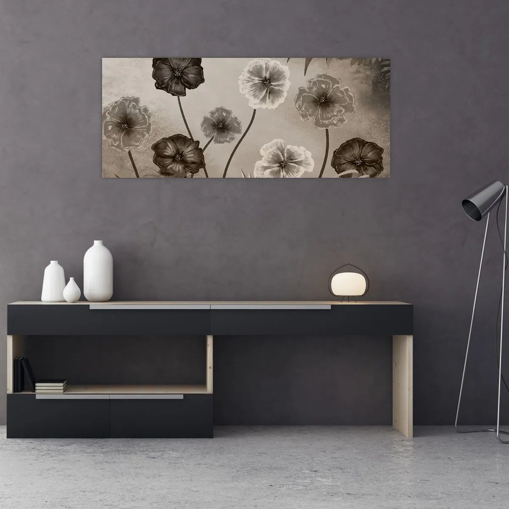 Tablou - Flori desenate (120x50 cm)