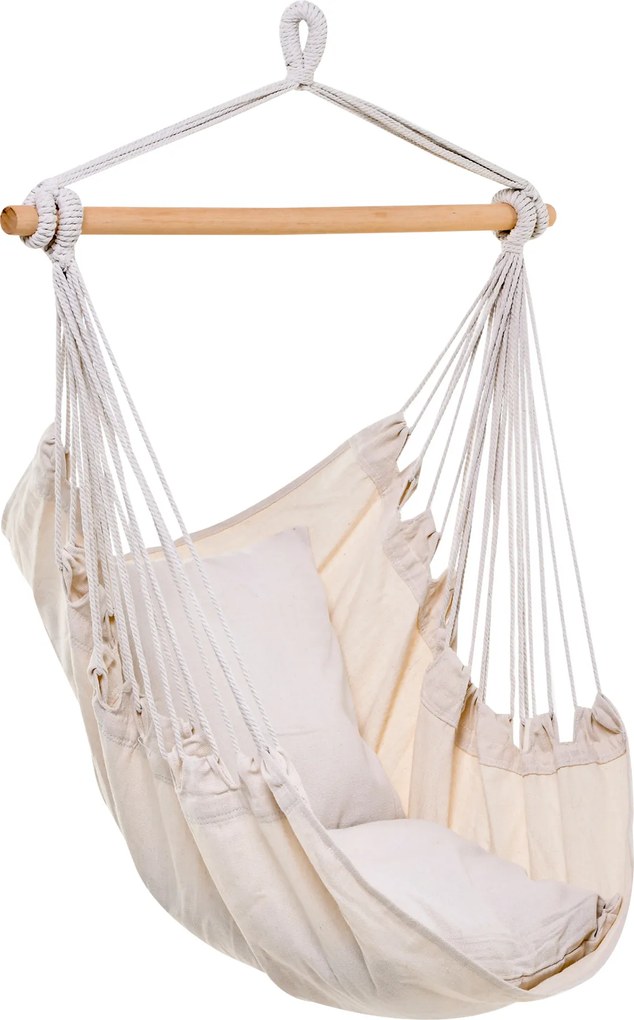 Outsunny Fotoliu suspendat exterior scaun-hamac cu 2 perne, interior și exterior, din țesătură bumbac amestec, crem | Aosom Romania