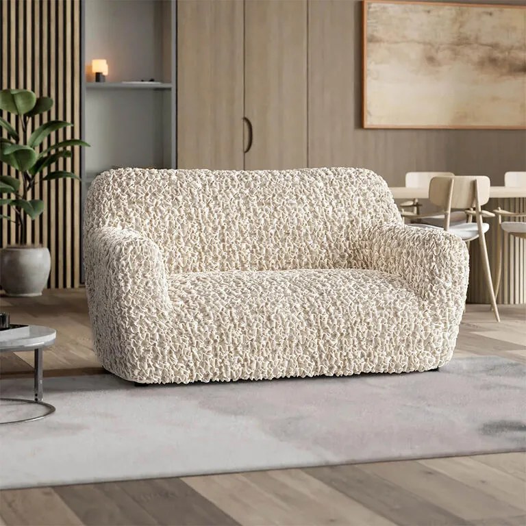 Huse bielastice VELVET bej fotoliu dublu (l. 120 - 160 cm)