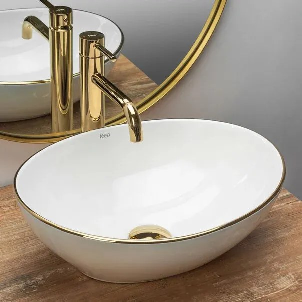 Lavoar alb auriu pe blat Rea Sofia Gold Edge 41 cm