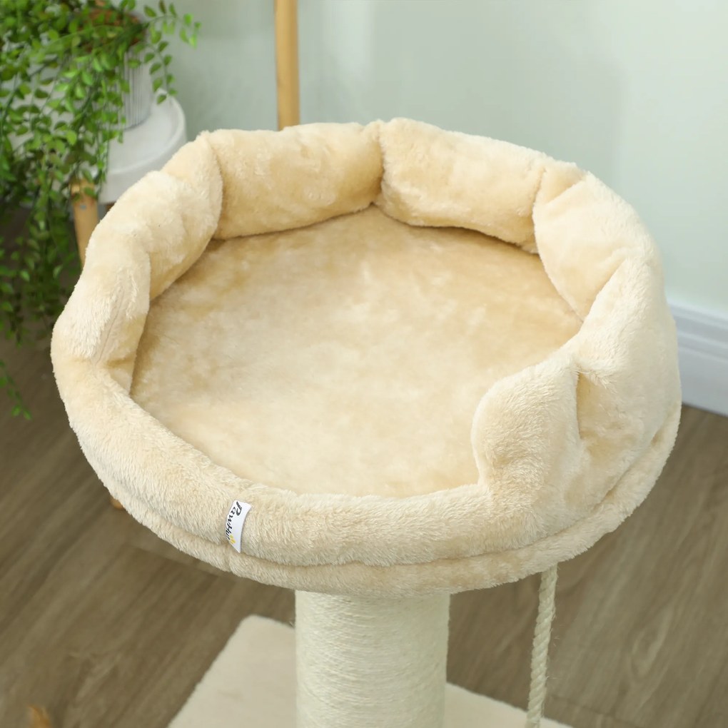 PawHut Copac Zgâriat pentru Pisici, Patut, Minge, Sfoară de Joacă, Plus și Sisal, 55x55x83cm, Beige | Aosom Romania