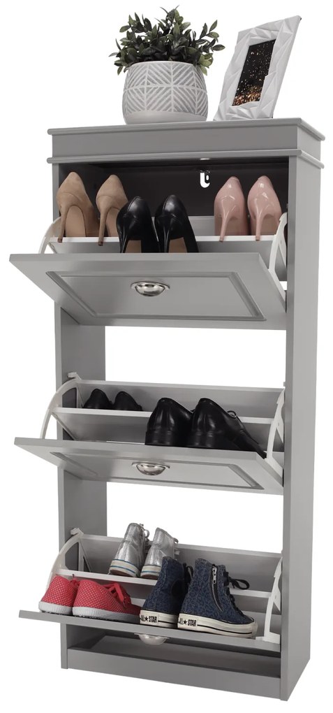 Pantofar, 3 usi compartimente duble, gri, mdf gri